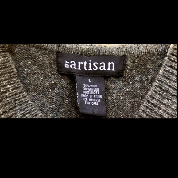 BY artisan GREY/BROWN HEATHER/TWEED V-NECK HOODIE CROPPED PULLOVER SWEATER - Picture 5 of 6